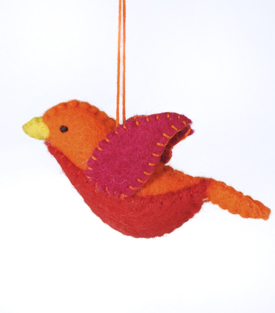 ANHÄNGER Vogel rot orange Filz, 10cm