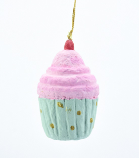 ANHÄNGER Cupcake grün pink Baumwollmaché upcycling H6cm
