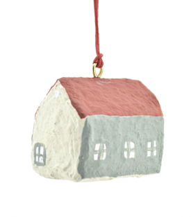 ANHÄNGER Haus hellblau Baumwollmaché upcycling H3cm