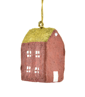 ANHÄNGER Haus rot Baumwollmaché upcycling H4cm