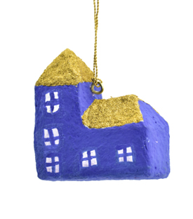 ANHÄNGER Haus blau Baumwollmaché upcycling H6cm