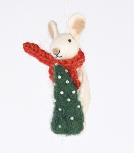 ANHÄNGER Maus mit Baum Filz Schafwolle H10cm
