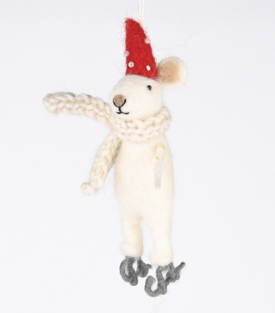 ANHÄNGER Maus mit Schlittschuh Filz Schafwolle H12cm
