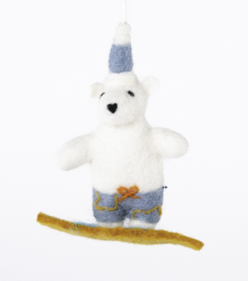 ANHÄNGER Eisbär Surfer Filz Schafwolle H11,5cm