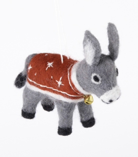 ANHÄNGER Esel mit Glöckchen Filz Schafwolle H9,5cm
