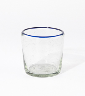 GLAS blauer Rand klein 7x8x8cm mundgeblasen