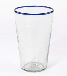 GLAS blauer Rand groß 7x16x10cm, mundgeblasen