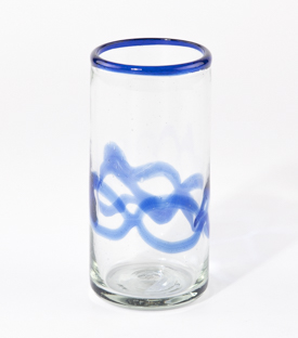 TRINKGLAS 12x6cm mit blauer Kette, mundgeblasen
