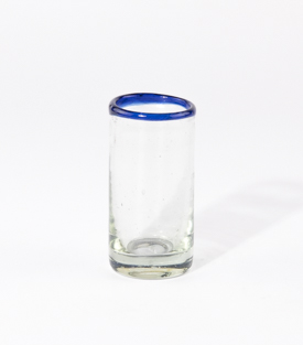 SCHNAPSGLAS 4xH8cm blauer Rand, mundgeblasen