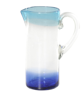 GLASKRUG gerade blauer Boden 1,5L mundgblasen dm10x23cm