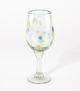 WEISSWEINGLAS blau grün ca 19cm, mundgeblasen
