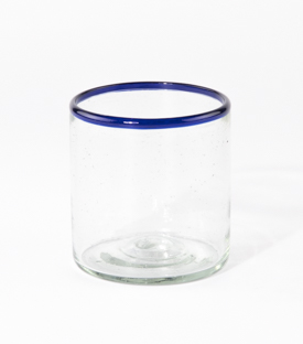 GLAS blauer Rand 7,5xH8cm, mundgeblasen