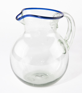 GLASKRUG blauer Rand ca. 3L mundgeblasen ca. dm18xh22cm