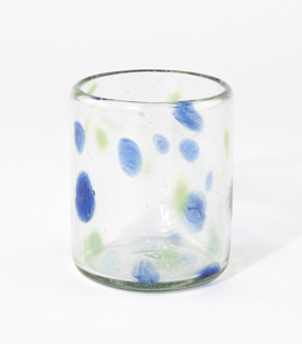 TRINKGLAS Tupfen grün, blau mundgeblasen dm8xh9cm