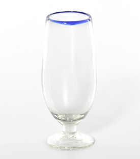 BIERGLAS Xela blauer Rand mundgeblasen  H18xdm6cm