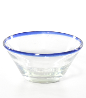 CHUTNEYSCHÜSSERL Glas blauer Rand mundgeblasen ca. dm8cmxH3cm