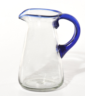 GLASKRUG mundgeblasen ca. 1L Rand Henkel blau ca. dm11xh18cm