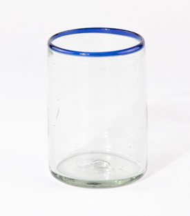 TRINKGLAS  blauer Rand dm7xh9,5cm, mundgeblasen