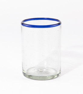 TRINKGLAS blauer Rand dm6,5xH9cm mundgeblasen