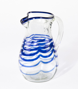 GLASKRUG Vienna blaue Linien dm14xH17cm,0,75 l,mundgeblasen