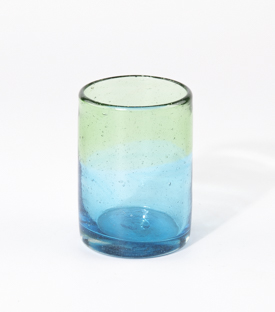TRINKGLAS grün und marineblau 6,5x8,5cm, mundgeblasen