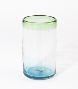 TRINKGLAS blau-grün dm7,5xh13,5cm, mundgeblasen