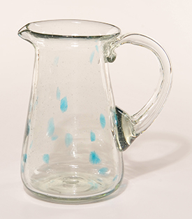 GLASKRUG Tupfen blau, ca. 1L mundgeblasen ca. dm11xh18cm