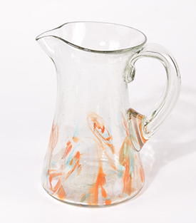 GLASKRUG, rot weiß ca. 1L  mundgeblasen ca. dm12xh19cm