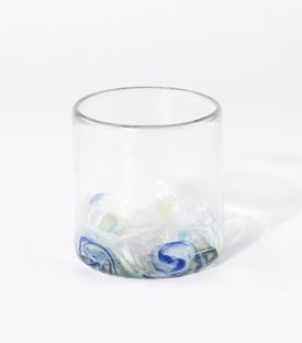 TRINKGLAS blauweiß  7xH7,5cm, mundgeblasen