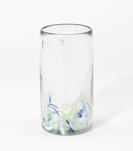 TRINKGLAS blauweiß  ca 7x13cm, mundgeblasen