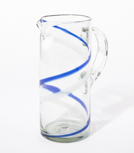 GLASKRUG gerade Ringe blau-weiß mundgeblasen dm10xh23cm 1,5L
