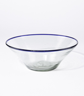 GLASSCHÜSSEL blauer Rand mundgeblasen  dm20xh8cm
