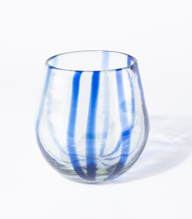 GLAS Bola Streifen blau mundgeblasen  dm8xh9cm