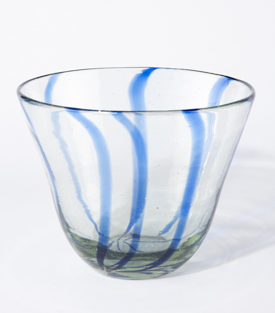 GLASSCHÜSSEL Streifen blau mundgeblasen  dm19xh14cm