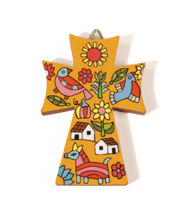 KREUZ Schöpfung, orange zum Hängen, Pinie, 7xH10cm