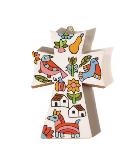 KREUZ Schöpfung, weiß zum Hängen, Pinie, 7xH10cm