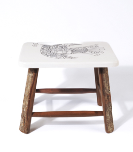 HOCKER Vogel Pinie, 30x22xH25cm