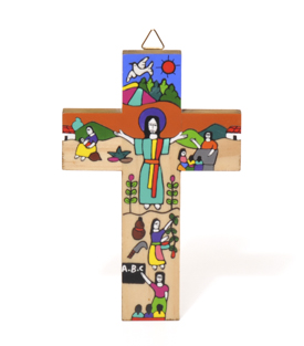 KREUZ Jesus mit Frauen Pinienholz, 10xH15cm