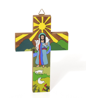 KREUZ, Guter Hirte,Pinienholz 15x9cm