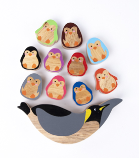 BALANCIERSPIEL Pinguine Gummibaumholz 22x10cm