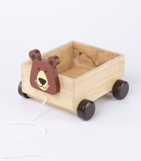 SPIELZEUGWAGEN Bär Gummibaumholz 20x14x19cm