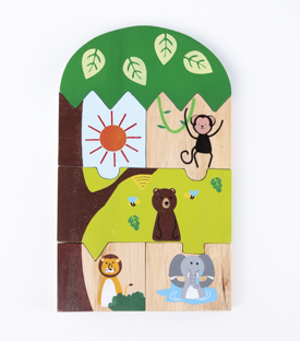 PUZZLE Baum mit Tieren Gummibaumholz 25x15x2cm