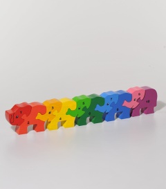 ELEFANTENLINIE mit Zahlen Puzzle, 8x45cm,Albaciaholz