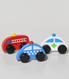 3 NOTFALLAUTOS,Rettung,Polizei Feuerwehr,Acasiaholz, ca 11cm