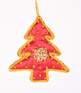 WEIHNACHTSANHÄNGER Zaribaum weinrot/gold bestickt 8cm