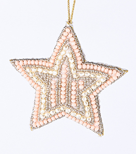 WEIHNACHTSANHÄNGER Stern rosé Glasperlen bestickt 9cm