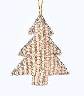WEIHNACHTSANHÄNGER Baum rosé Glasperlen bestickt 8,5cm