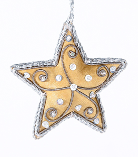 WEIHNACHTSANHÄNGER Zaristern creme bestickt 7,5cm
