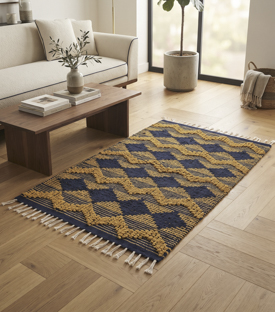 TEPPICH dotter blau Rauten 100%Baumwolle gewebt 95x160cm