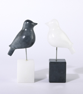 BUCHSTÜTZEN Vogelpaar grau weiß Speckstein H19cm